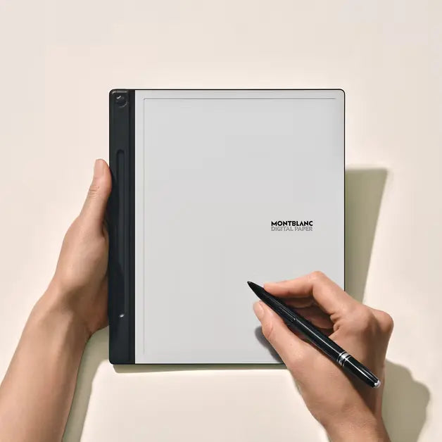 Montblanc Digital paper tablet shown in hands, so to see the size