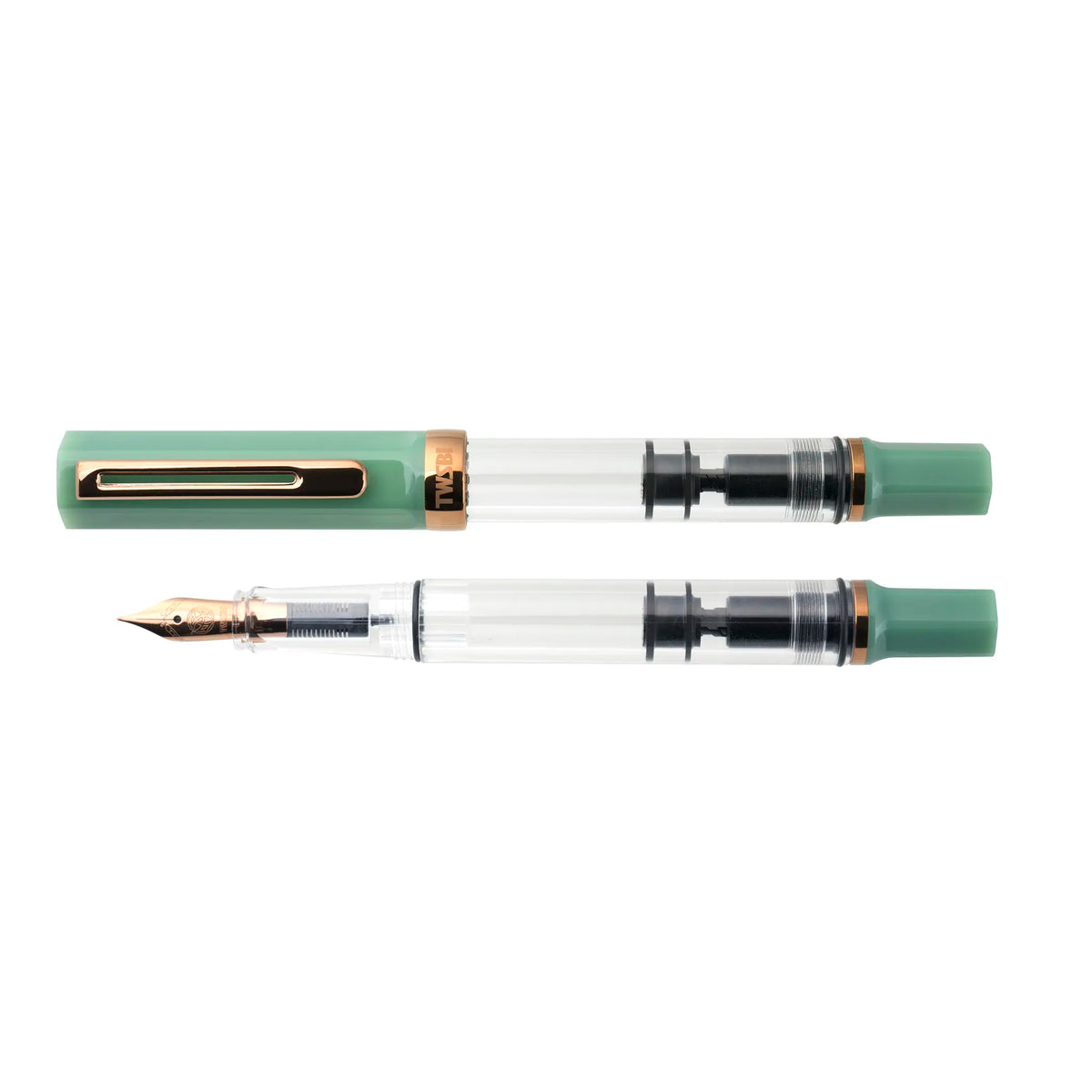 Caneta-tinteiro TWSBI Eco Jade Jelly com detalhes em bronze
