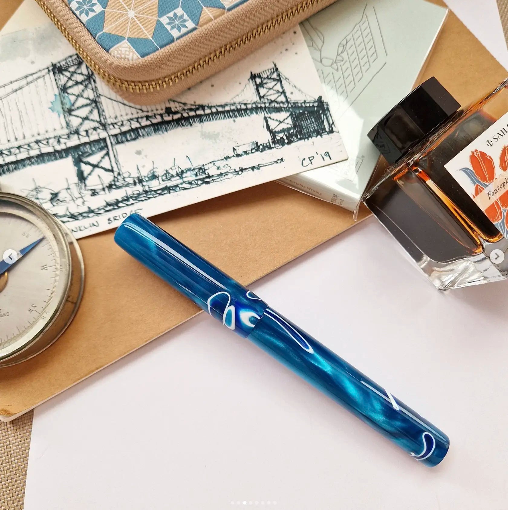 Scribe Flat top, Omas L'Aqua Di Bologna resin fountain pen - PL - Fontoplumo