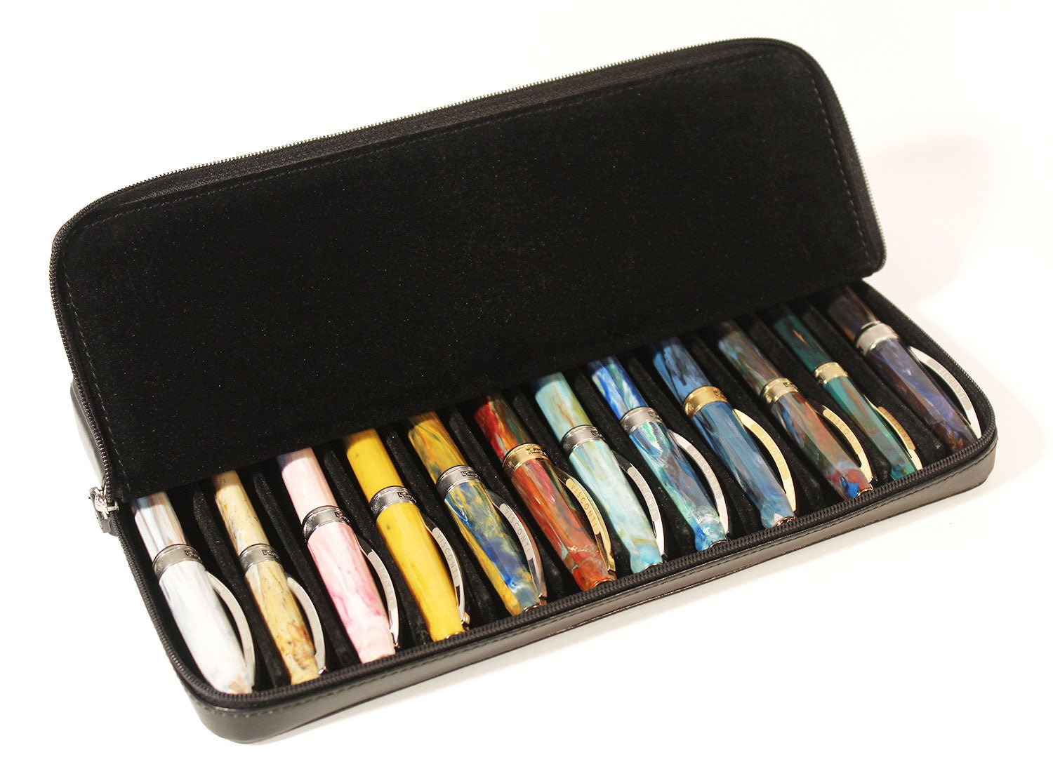Visconti pen case for 12 pens, black leather - Fontoplumo