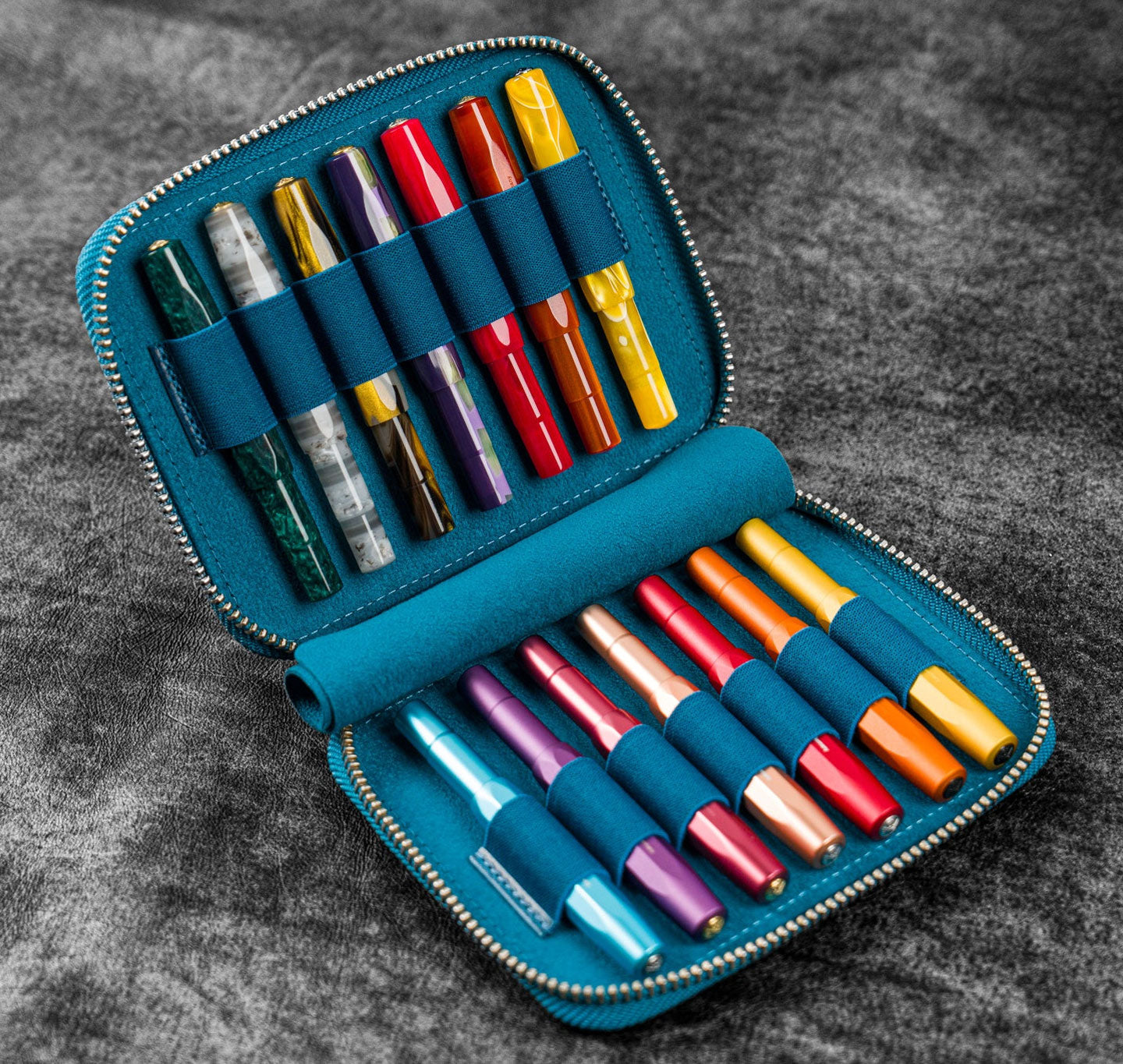 Galen Leather Collector Pen Case for 14 Kaweco Pens - Ocean Blue