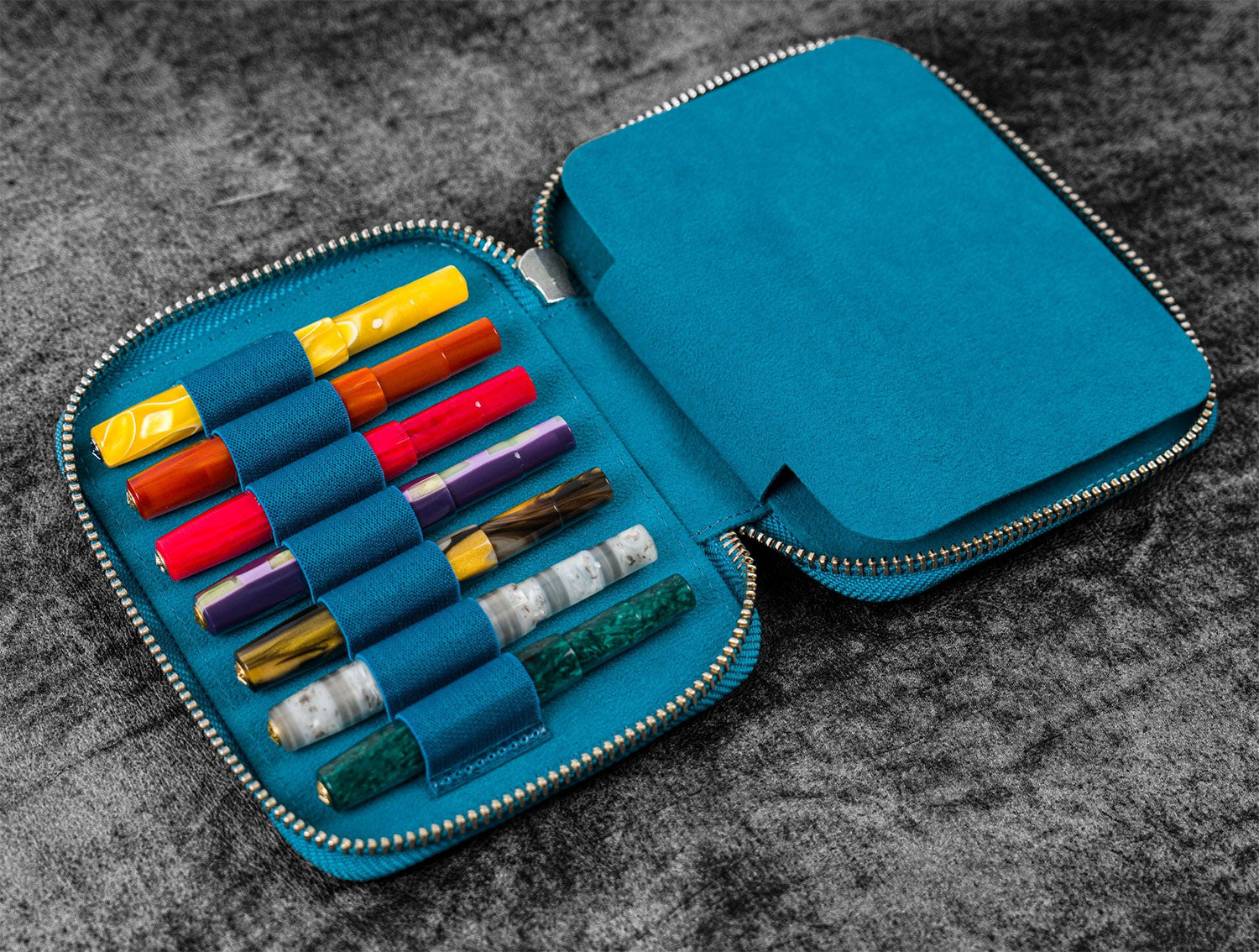 Galen Leather Collector Pen Case for 14 Kaweco Pens - Ocean Blue