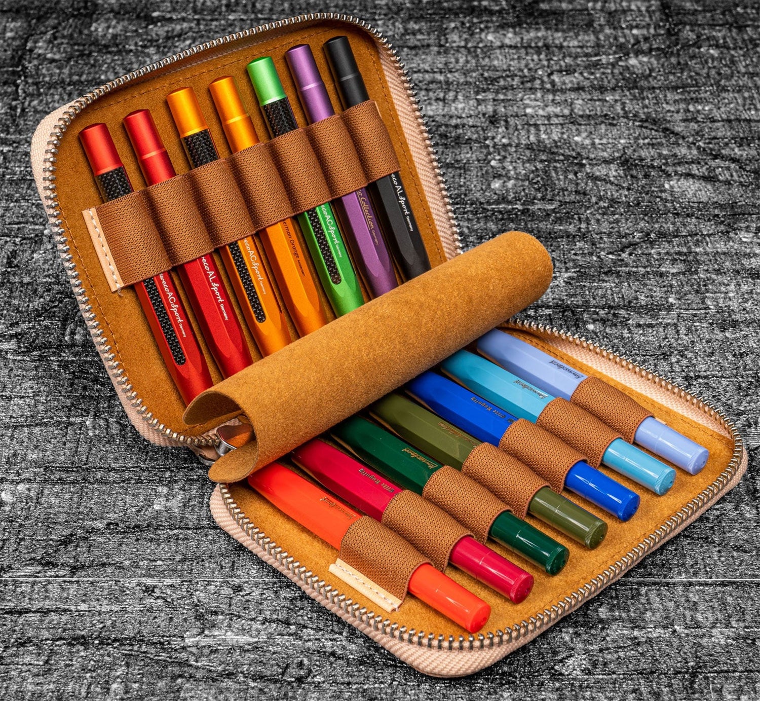 Galen Leather Collector Pen Case for 14 Kaweco Pens - Undyed