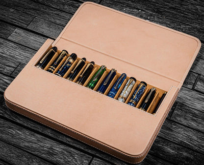 Galen Leather Magnum Opus 12 Slots Hard Pen Case with Removable Pen Tray - Undyed