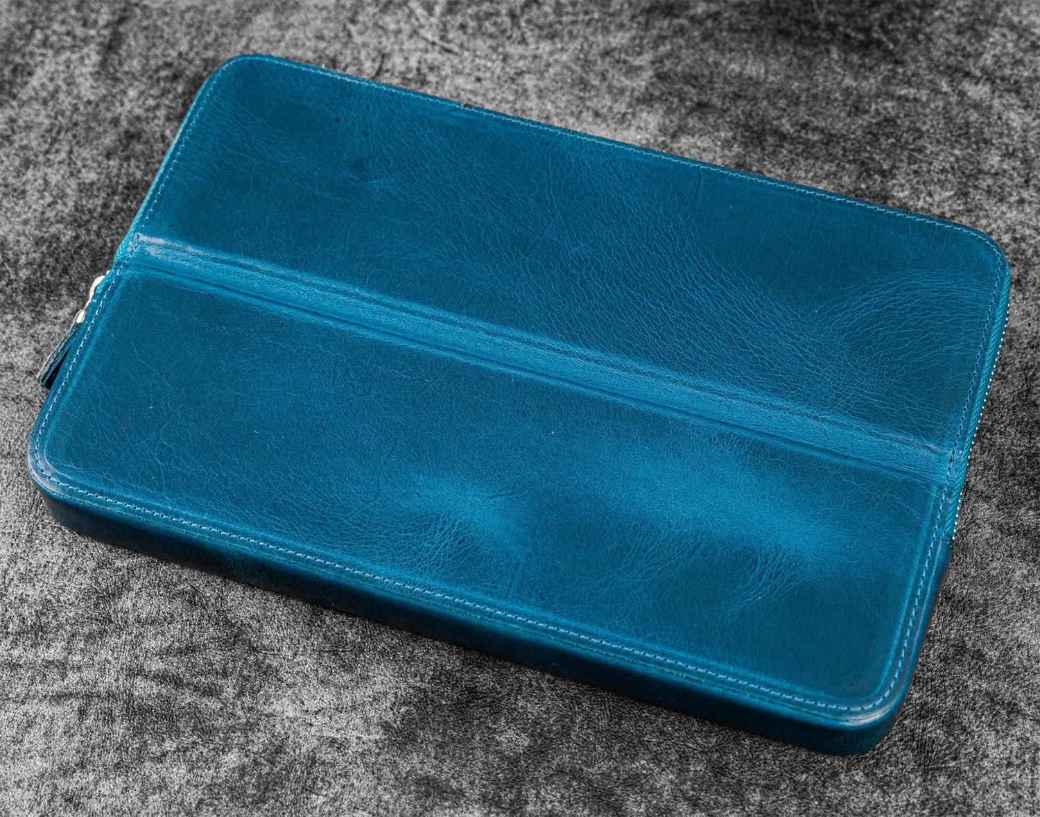 Galen Leather Zippered Magnum Opus 12 Slots Hard Pen Case with Removable Pen Tray - Ocean Blue
