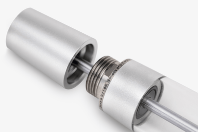 Detail os the Gravitas Monster Aluminum Silver fountain pen, with limited edition number