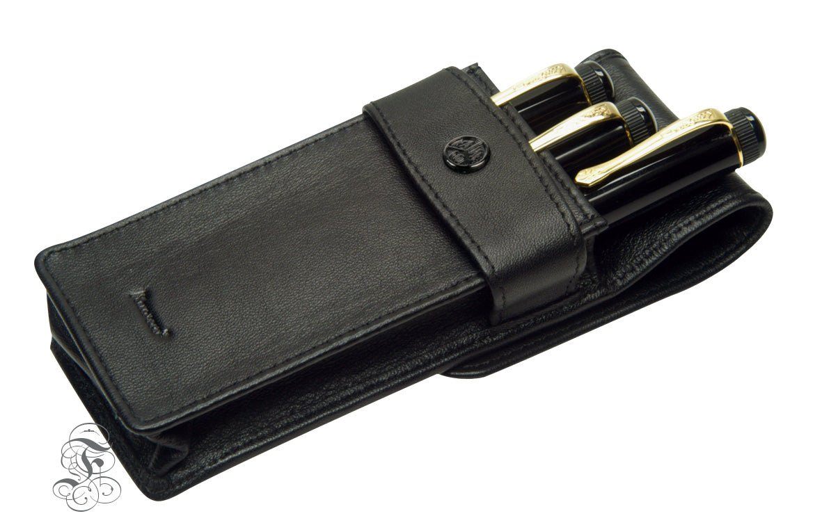 Kaweco penpouch black with flap for 3 pens long - Fontoplumo