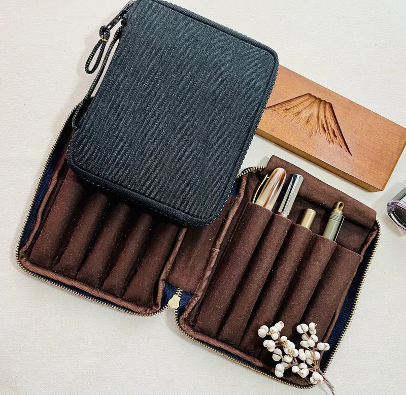 Kyokuhaku pen case for 10 pens Denim - Fontoplumo