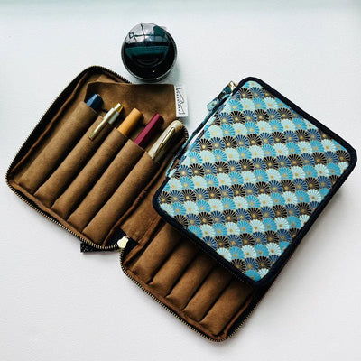 Kyokuhaku pen case for 10 pens Seigaiha - Fontoplumo