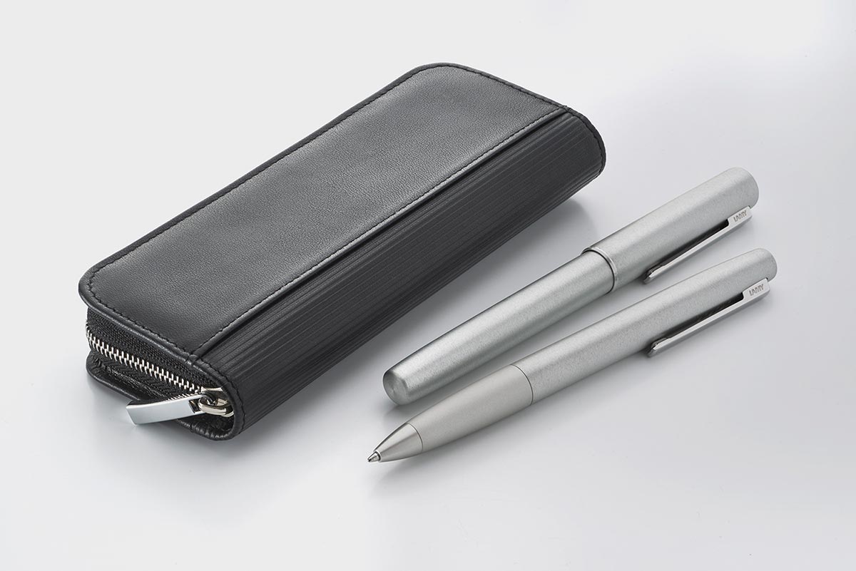 LAMY pen case for 2 pens folding case black leather with zipper A403 - Fontoplumo