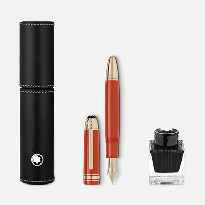 Montblanc Meisterstück Traveller Limited Edition 1924 set with 149 fountain pen in orange, leather pencase and ink