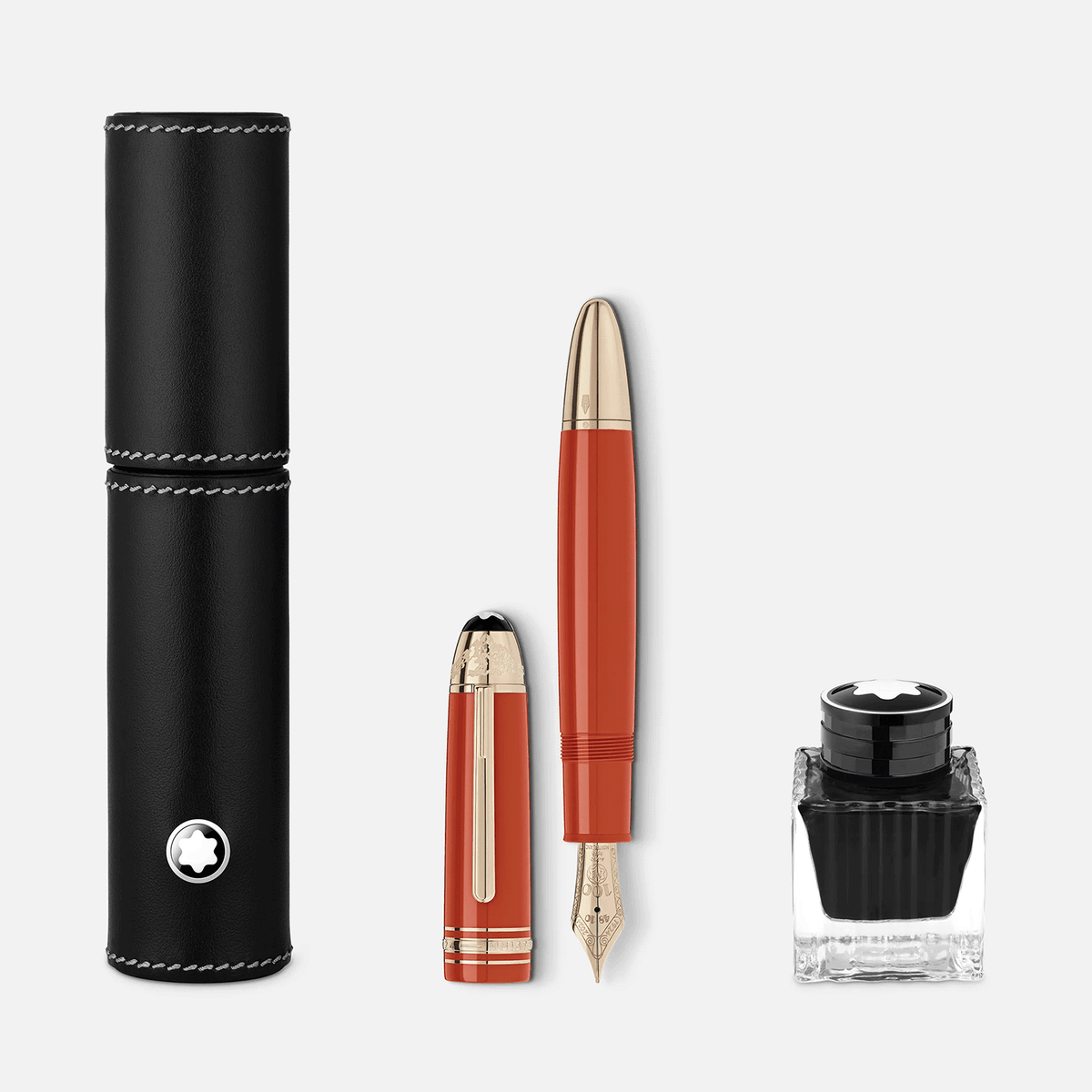 Montblanc Meisterstück Traveller Limited Edition 1924 set with 149 fountain pen in orange, leather pencase and ink