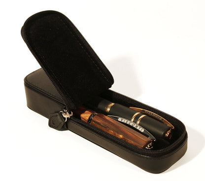 Visconti pen case for 2 pens, black leather - Fontoplumo