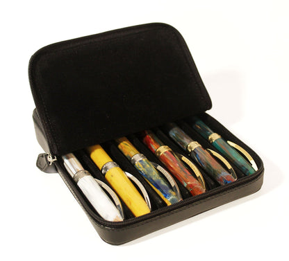 Visconti pen case for 6 pens, black leather - Fontoplumo